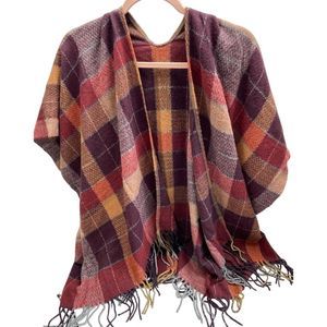 Poncho Top for Women Fall Red & Orange Asymmetric Poncho Sweater One Size